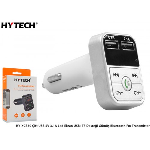 Hytech HY-XCB30 Çift USB 5V 3.1A Led Ekran USB+TF Desteği Gümüş Bluetooth Fm Transmitter Hytech HY-XCB30 Çift USB 5V 3.1A Led Ekran USB+TF Desteği Gümüş Bluetooth Fm Transmitter