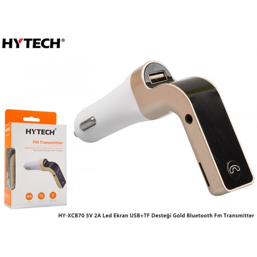 Hytech HY-XCB70 5V 2.1A Led Ekran USB+TF Desteği Gold Bluetooth Fm Transmitter Hytech HY-XCB70 5V 2.1A Led Ekran USB+TF Desteği Gold Bluetooth Fm Transmitter
